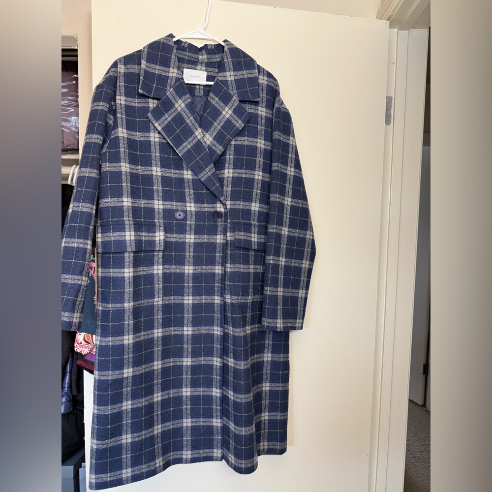 Navy Blue Plaid Oak and Fort Coat